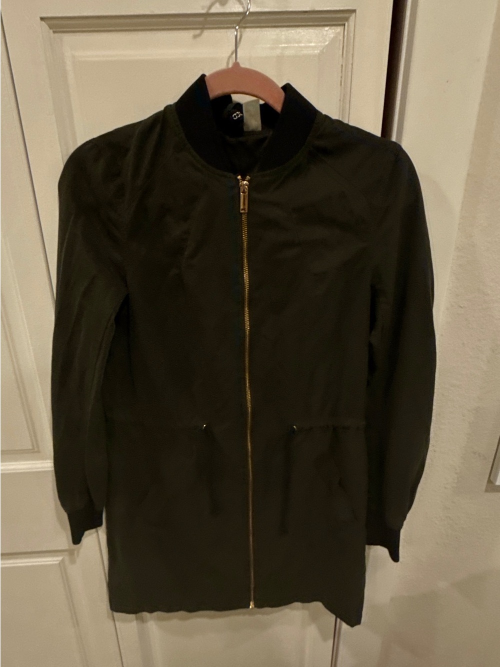 Vintage H&M “Divided” Olive Green Bomber Jacket/Dress with Gold Zipper size 4